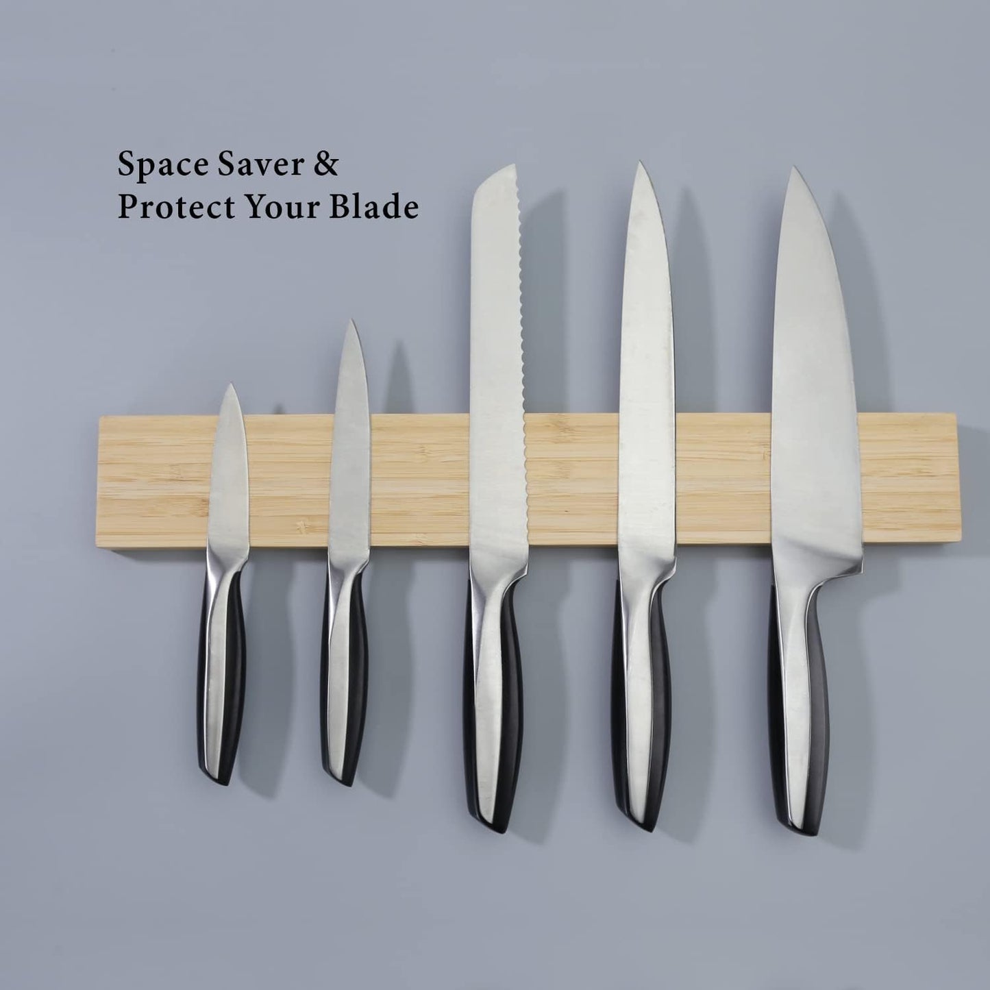 Bamboo Magnetic Knife Holder for Wall 17 inch Knife Magnetic Strip Bar Rack- 50% Stronger Magnet - Safe, Secure & Easy Storage Solution for Kitchen Knives, Metal Utensils & More