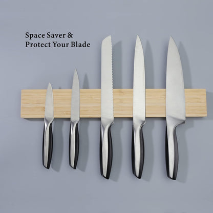 Bamboo Magnetic Knife Holder for Wall 17 inch Knife Magnetic Strip Bar Rack- 50% Stronger Magnet - Safe, Secure & Easy Storage Solution for Kitchen Knives, Metal Utensils & More