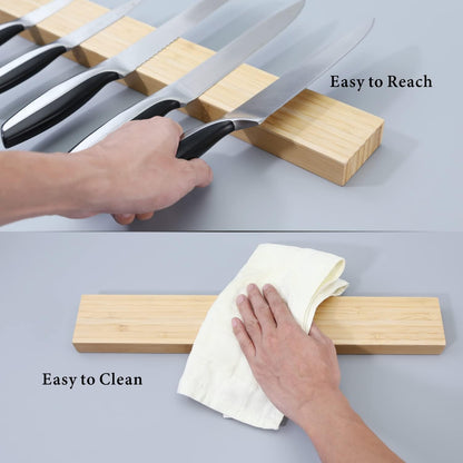 Bamboo Magnetic Knife Holder for Wall 17 inch Knife Magnetic Strip Bar Rack- 50% Stronger Magnet - Safe, Secure & Easy Storage Solution for Kitchen Knives, Metal Utensils & More