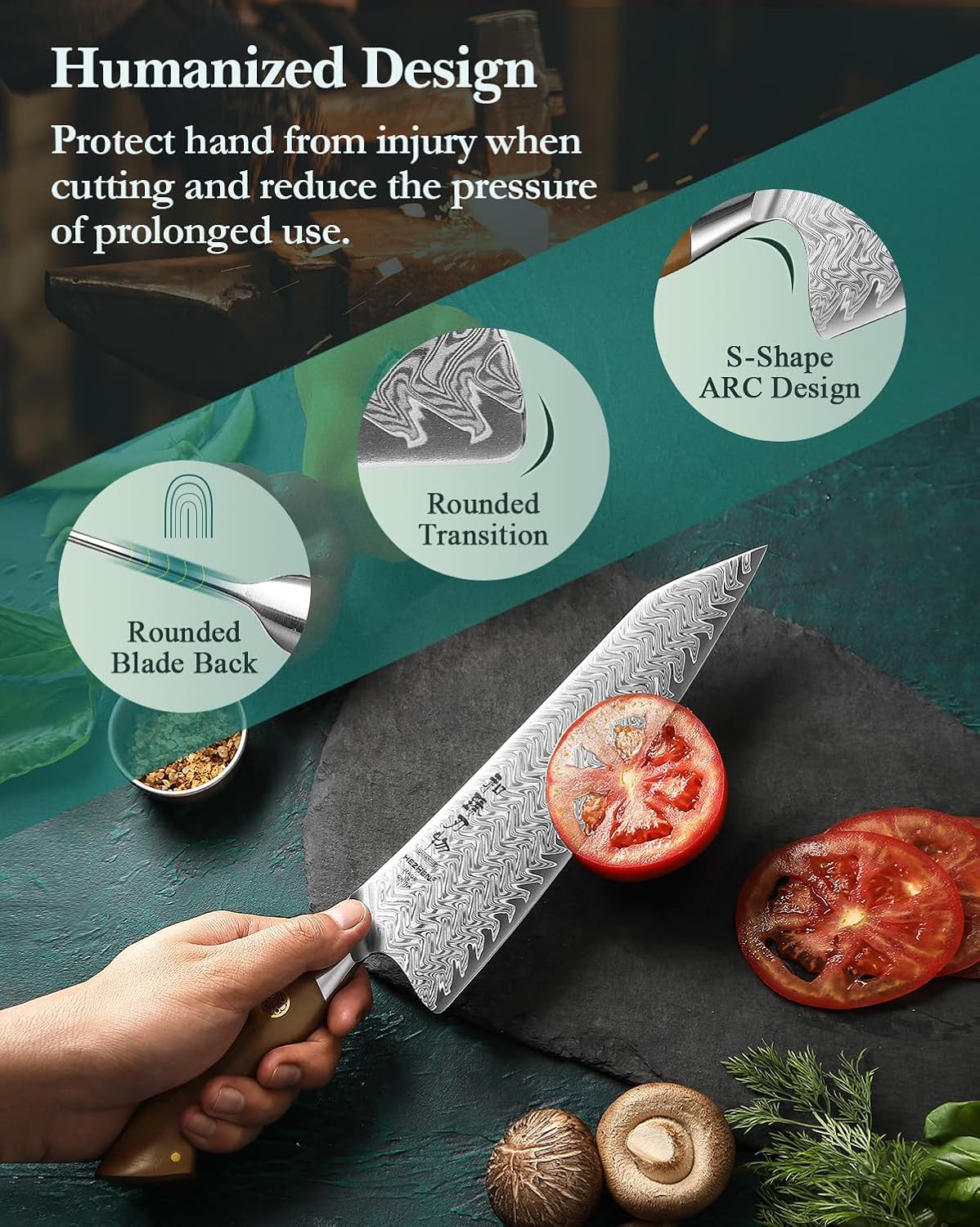 Damascus Chef Knife, 8.5 Inches, 67 Layers Damascus Steel, Professional Japanese Kitchen Knife for Chefs and Home Cooking, Ultra-sharp Blade with Linen Micarta Handle, Gift Packing