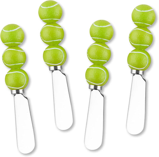 Tennis Ball Cheese Spreaders, Hand-Painted Resin Handles with Stainless Steel Blades for Spreading Cream Cheese, Butter, Jam, or Sandwich, Set of 4