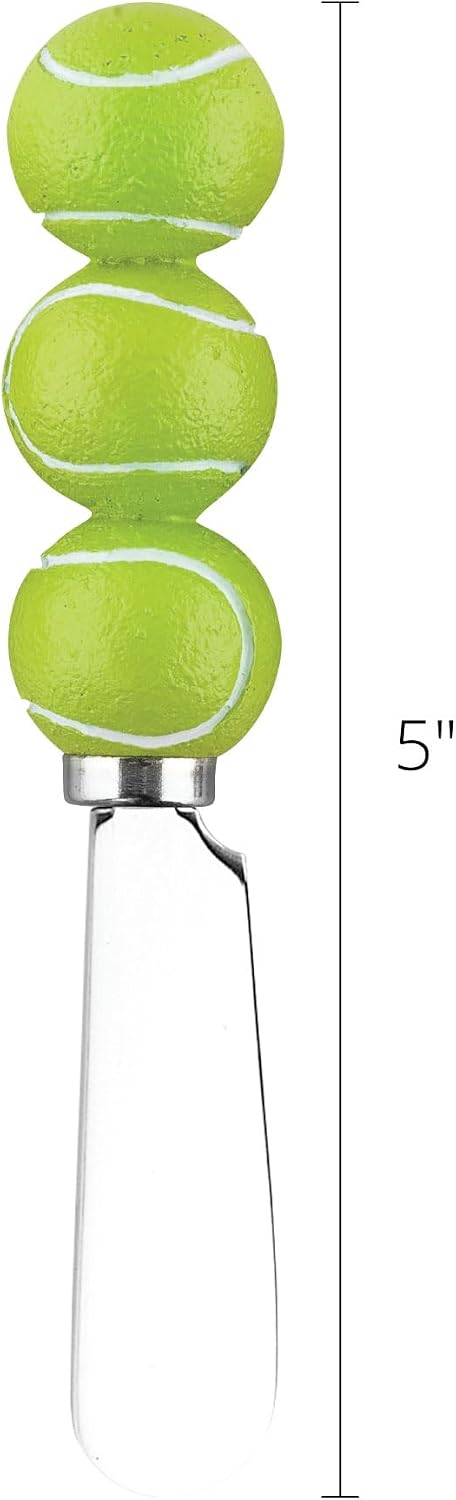 Tennis Ball Cheese Spreaders, Hand-Painted Resin Handles with Stainless Steel Blades for Spreading Cream Cheese, Butter, Jam, or Sandwich, Set of 4
