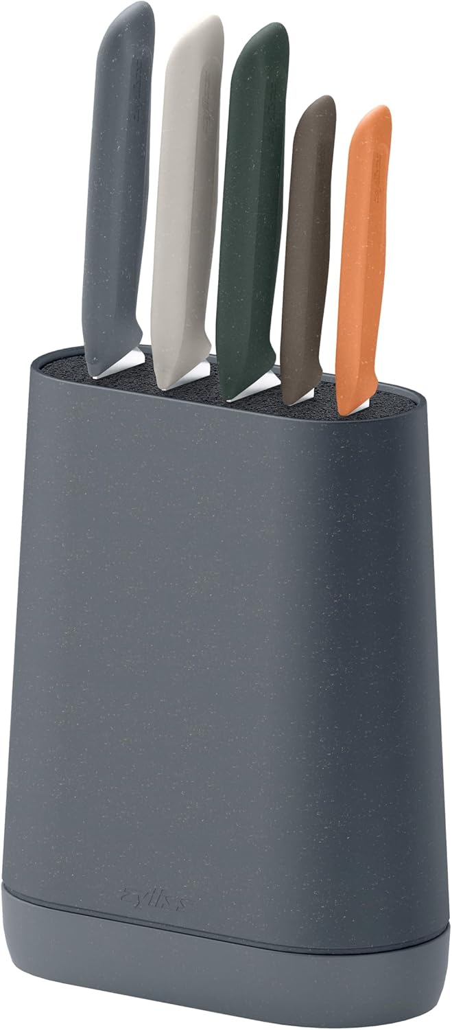 6 Piece Knife Set with Block, 6 Piece Set, 5 Kitchen Knives, 1 Block, Sharp Japanese Stainless Steel, Non Slip Base, Includes Paring, Serrated Paring,Chef Carving and Bread Knife