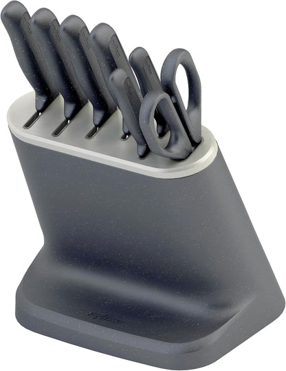 6 Piece Knife Set with Block, 6 Piece Set, 5 Kitchen Knives, 1 Block, Sharp Japanese Stainless Steel, Non Slip Base, Includes Paring, Serrated Paring,Chef Carving and Bread Knife