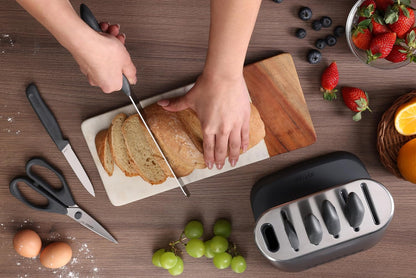 6 Piece Knife Set with Block, 6 Piece Set, 5 Kitchen Knives, 1 Block, Sharp Japanese Stainless Steel, Non Slip Base, Includes Paring, Serrated Paring,Chef Carving and Bread Knife