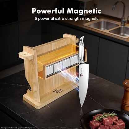 Japanese Knives Set for Kitchen, Magnetic Knife Set with Block and Sharpener, Stainless Steel Knife Set as Gift for Couple, Wedding, Women or Mom with Gift Box, 14 PCS Black Dot