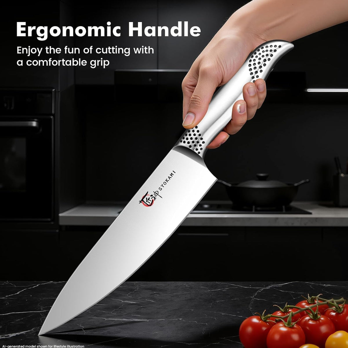 Japanese Knives Set for Kitchen, Magnetic Knife Set with Block and Sharpener, Stainless Steel Knife Set as Gift for Couple, Wedding, Women or Mom with Gift Box, 14 PCS Black Dot