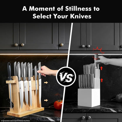 Japanese Knives Set for Kitchen, Magnetic Knife Set with Block and Sharpener, Stainless Steel Knife Set as Gift for Couple, Wedding, Women or Mom with Gift Box, 14 PCS Black Dot