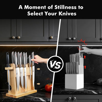 Japanese Knives Set for Kitchen, Magnetic Knife Set with Block and Sharpener, Stainless Steel Knife Set as Gift for Couple, Wedding, Women or Mom with Gift Box, 14 PCS Black Dot
