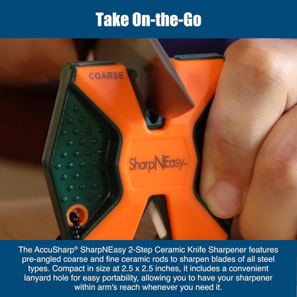 AccuSharp 2-Step Coarse and Fine Rods Knife Sharpener, Hones, Restores & Sharpens Kitchen Knives and All Types of Blades, Keychain Pull Through Knife Sharpener, Blaze Orange