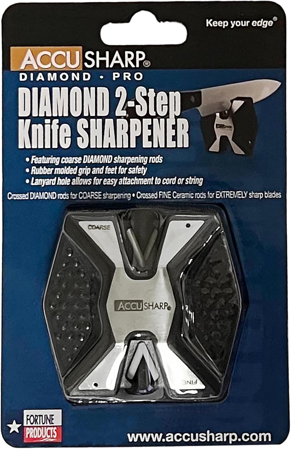 AccuSharp 2-Step Coarse and Fine Rods Knife Sharpener, Hones, Restores & Sharpens Kitchen Knives and All Types of Blades, Keychain Pull Through Knife Sharpener, Blaze Orange