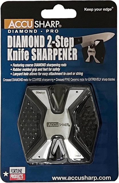 AccuSharp 2-Step Coarse and Fine Rods Knife Sharpener, Hones, Restores & Sharpens Kitchen Knives and All Types of Blades, Keychain Pull Through Knife Sharpener, Blaze Orange