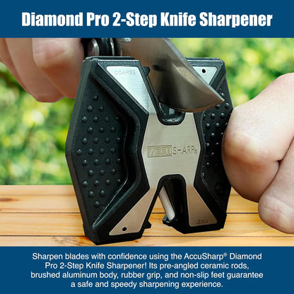 AccuSharp 2-Step Coarse and Fine Rods Knife Sharpener, Hones, Restores & Sharpens Kitchen Knives and All Types of Blades, Keychain Pull Through Knife Sharpener, Blaze Orange