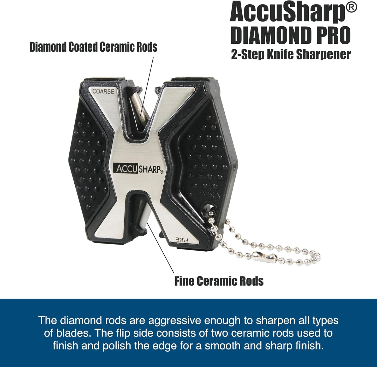 AccuSharp 2-Step Coarse and Fine Rods Knife Sharpener, Hones, Restores & Sharpens Kitchen Knives and All Types of Blades, Keychain Pull Through Knife Sharpener, Blaze Orange