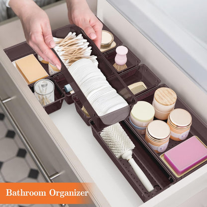 25 PCS Plastic Drawer Organizer Set, 4-Size Versatile Organizer Tool Trays & storage Bins for Makeup, Jewelry, and Gadgets in Bathroom, Bedroom and Office,Clear Black