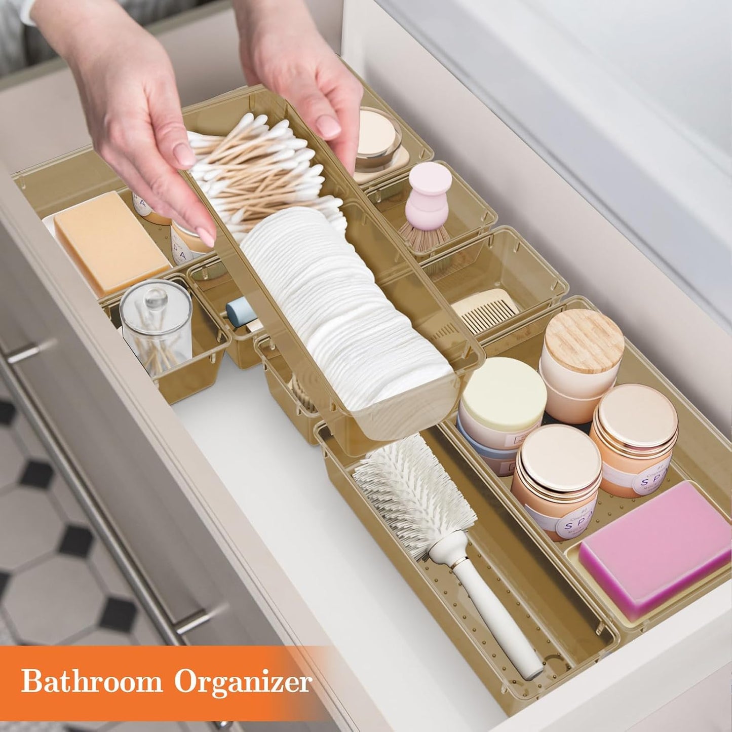 25 PCS Plastic Drawer Organizer Set, 4-Size Versatile Organizer Tool Trays & storage Bins for Makeup, Jewelry, and Gadgets in Bathroom, Bedroom and Office,Clear Black