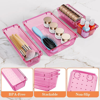 25 PCS Plastic Drawer Organizer Set, 4-Size Versatile Organizer Tool Trays & storage Bins for Makeup, Jewelry, and Gadgets in Bathroom, Bedroom and Office,Clear Black
