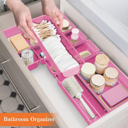 25 PCS Plastic Drawer Organizer Set, 4-Size Versatile Organizer Tool Trays & storage Bins for Makeup, Jewelry, and Gadgets in Bathroom, Bedroom and Office,Clear Black