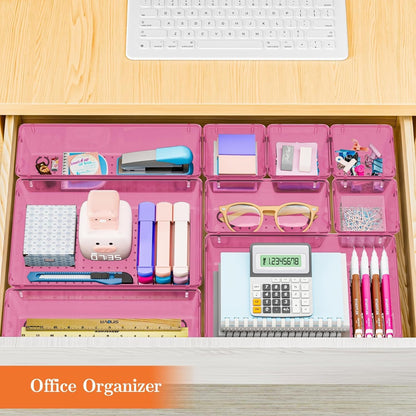 25 PCS Plastic Drawer Organizer Set, 4-Size Versatile Organizer Tool Trays & storage Bins for Makeup, Jewelry, and Gadgets in Bathroom, Bedroom and Office,Clear Black