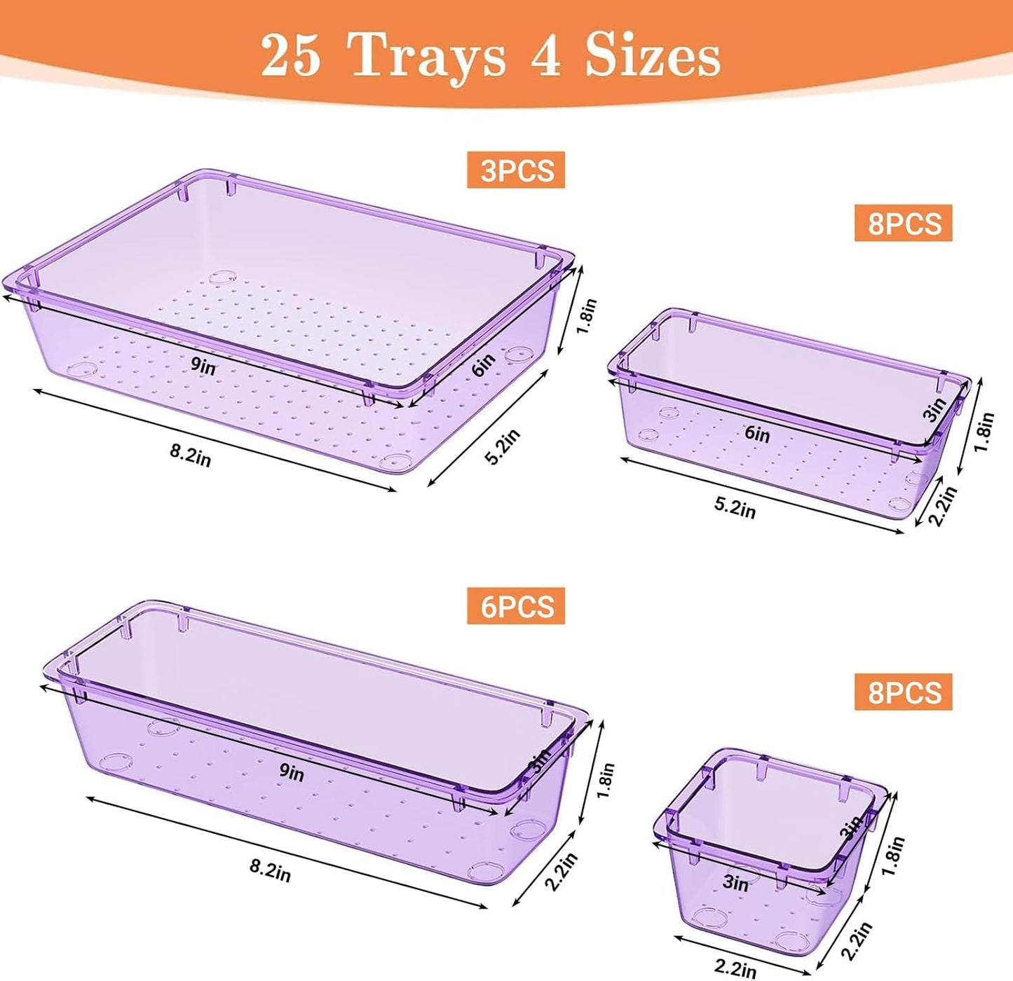 25 PCS Plastic Drawer Organizer Set, 4-Size Versatile Organizer Tool Trays & storage Bins for Makeup, Jewelry, and Gadgets in Bathroom, Bedroom and Office,Clear Black