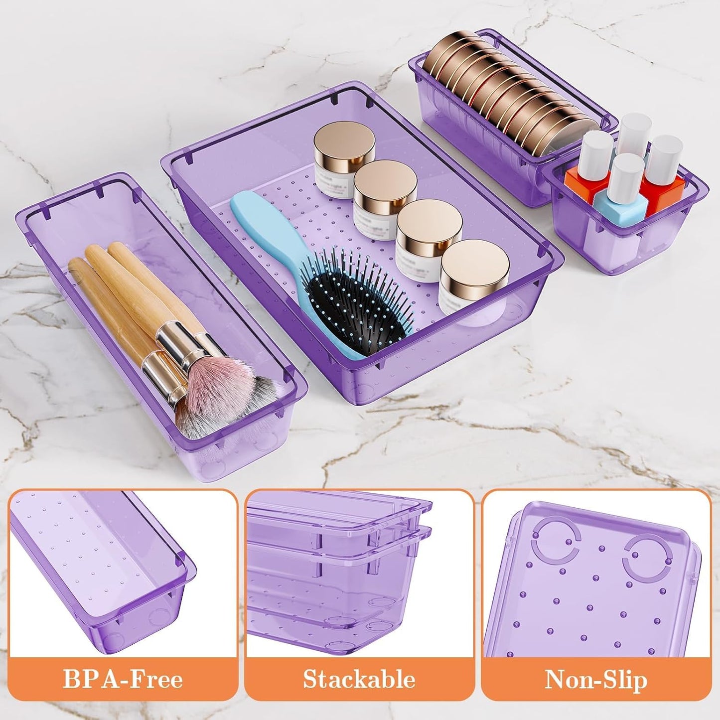 25 PCS Plastic Drawer Organizer Set, 4-Size Versatile Organizer Tool Trays & storage Bins for Makeup, Jewelry, and Gadgets in Bathroom, Bedroom and Office,Clear Black
