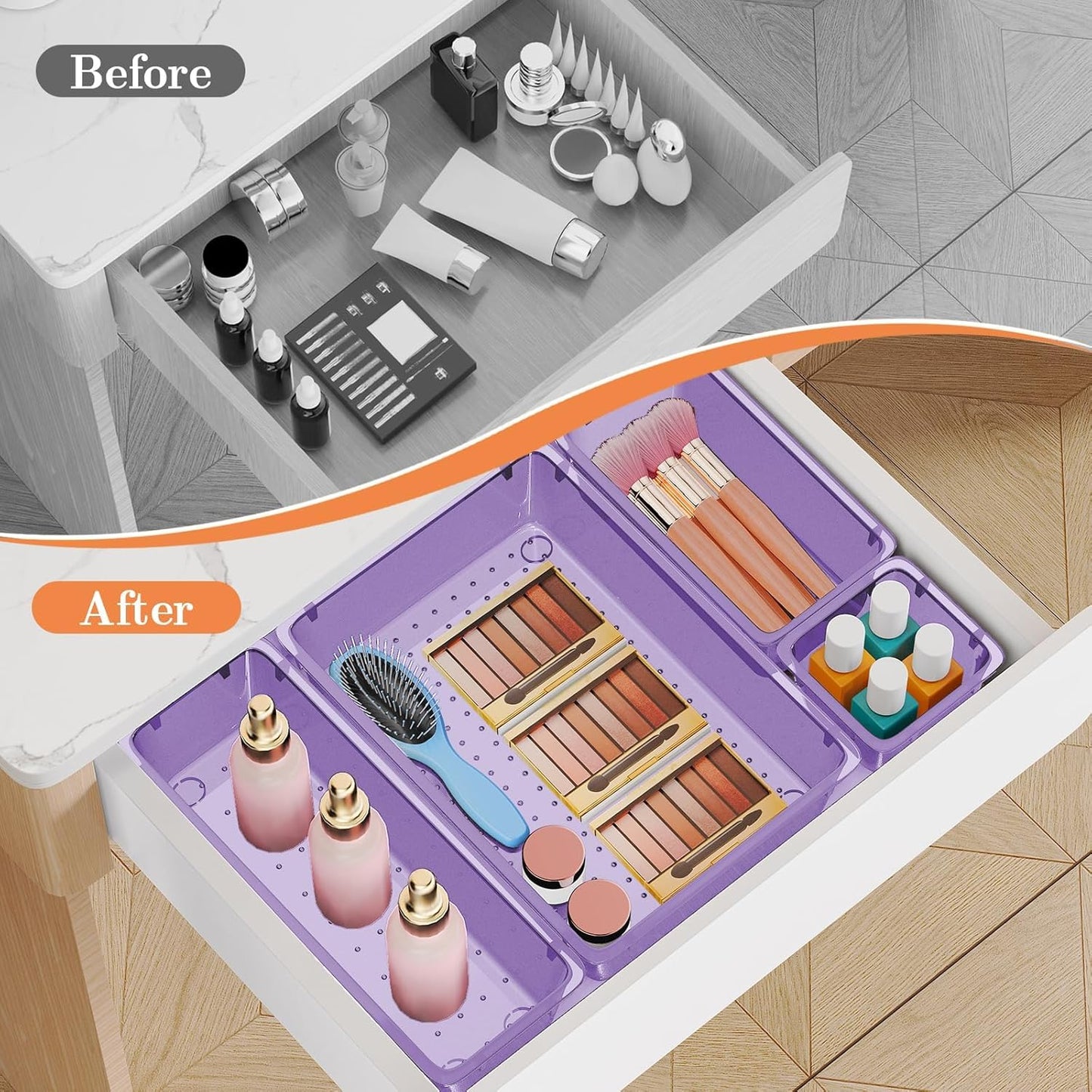25 PCS Plastic Drawer Organizer Set, 4-Size Versatile Organizer Tool Trays & storage Bins for Makeup, Jewelry, and Gadgets in Bathroom, Bedroom and Office,Clear Black