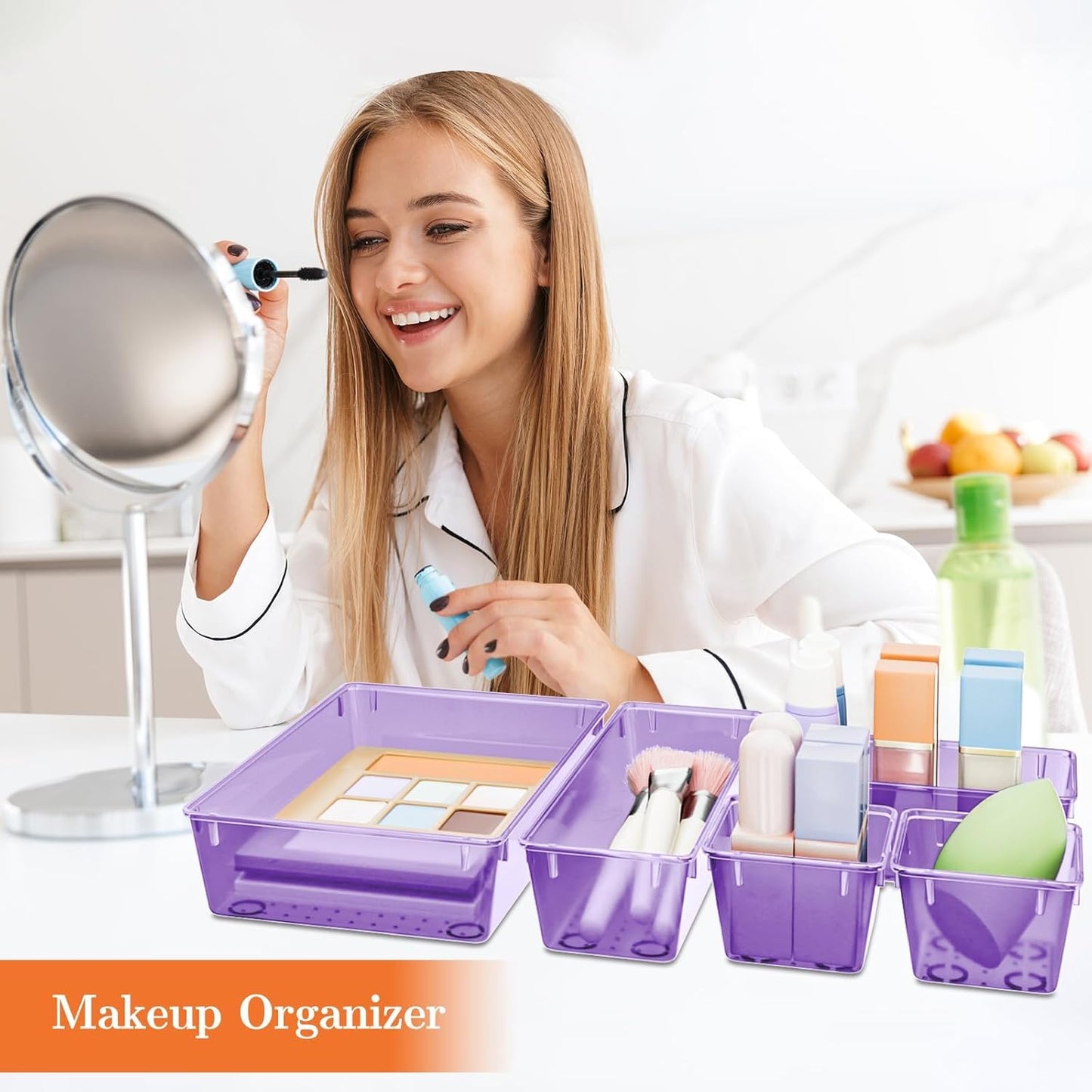 25 PCS Plastic Drawer Organizer Set, 4-Size Versatile Organizer Tool Trays & storage Bins for Makeup, Jewelry, and Gadgets in Bathroom, Bedroom and Office,Clear Black
