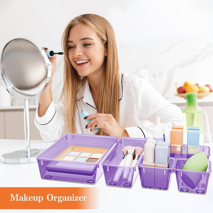 25 PCS Plastic Drawer Organizer Set, 4-Size Versatile Organizer Tool Trays & storage Bins for Makeup, Jewelry, and Gadgets in Bathroom, Bedroom and Office,Clear Black