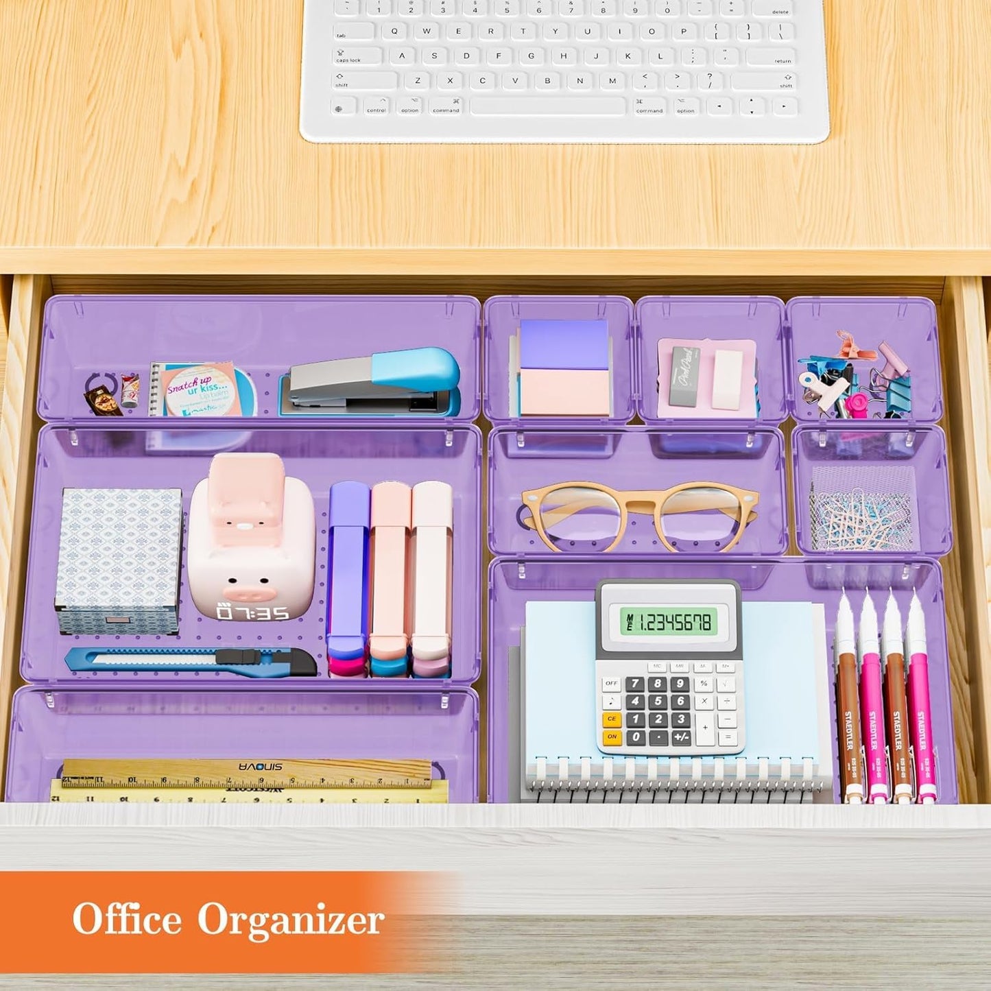 25 PCS Plastic Drawer Organizer Set, 4-Size Versatile Organizer Tool Trays & storage Bins for Makeup, Jewelry, and Gadgets in Bathroom, Bedroom and Office,Clear Black