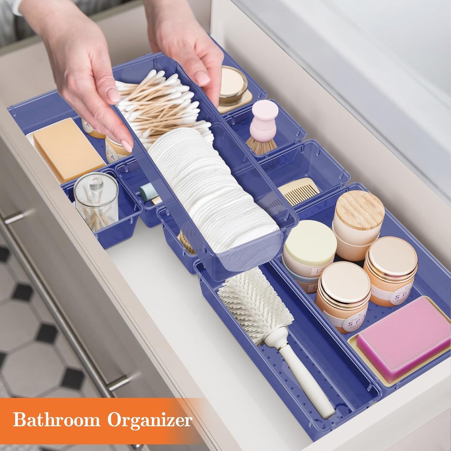 25 PCS Plastic Drawer Organizer Set, 4-Size Versatile Organizer Tool Trays & storage Bins for Makeup, Jewelry, and Gadgets in Bathroom, Bedroom and Office,Clear Black