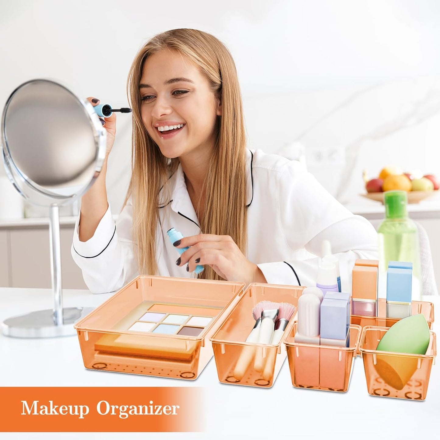 25 PCS Plastic Drawer Organizer Set, 4-Size Versatile Organizer Tool Trays & storage Bins for Makeup, Jewelry, and Gadgets in Bathroom, Bedroom and Office,Clear Black