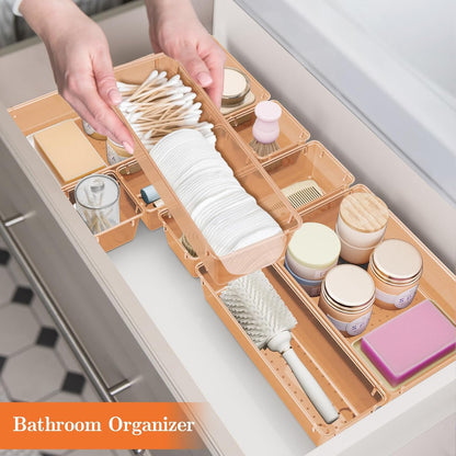 25 PCS Plastic Drawer Organizer Set, 4-Size Versatile Organizer Tool Trays & storage Bins for Makeup, Jewelry, and Gadgets in Bathroom, Bedroom and Office,Clear Black