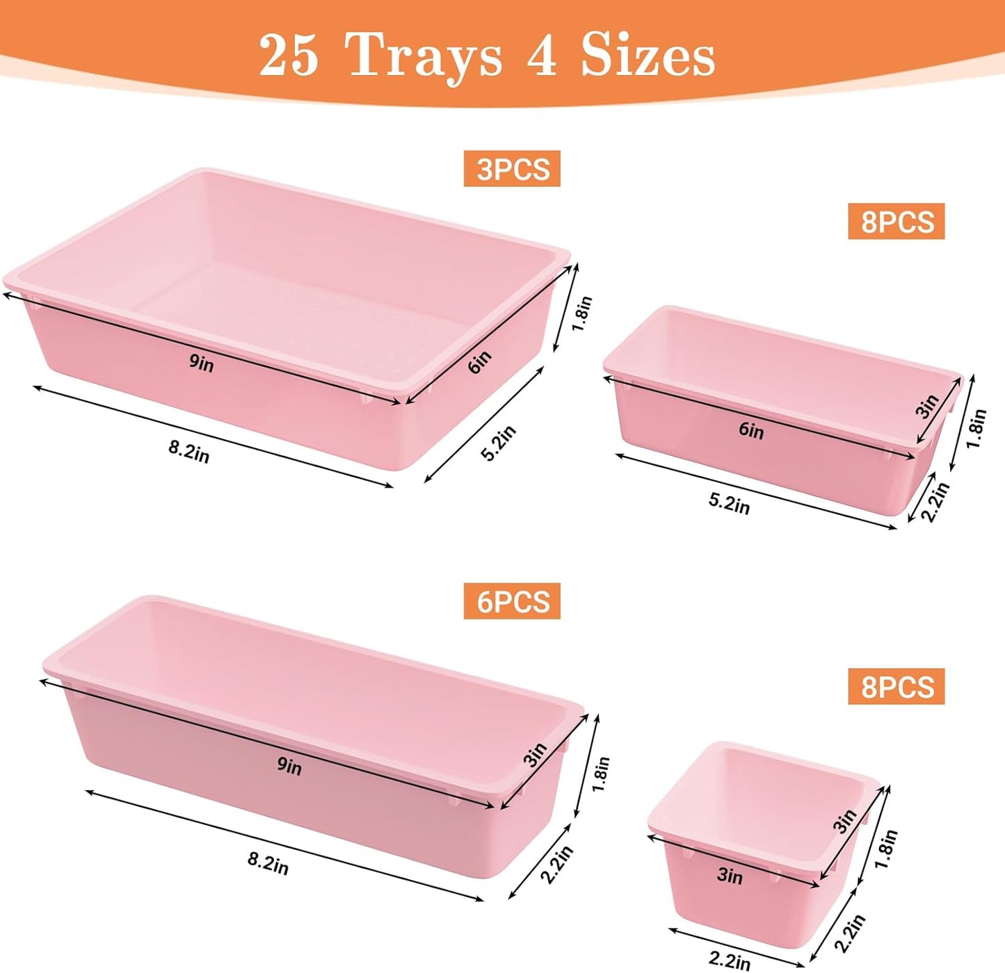 25 PCS Plastic Drawer Organizer Set, 4-Size Versatile Organizer Tool Trays & storage Bins for Makeup, Jewelry, and Gadgets in Bathroom, Bedroom and Office,Clear Black