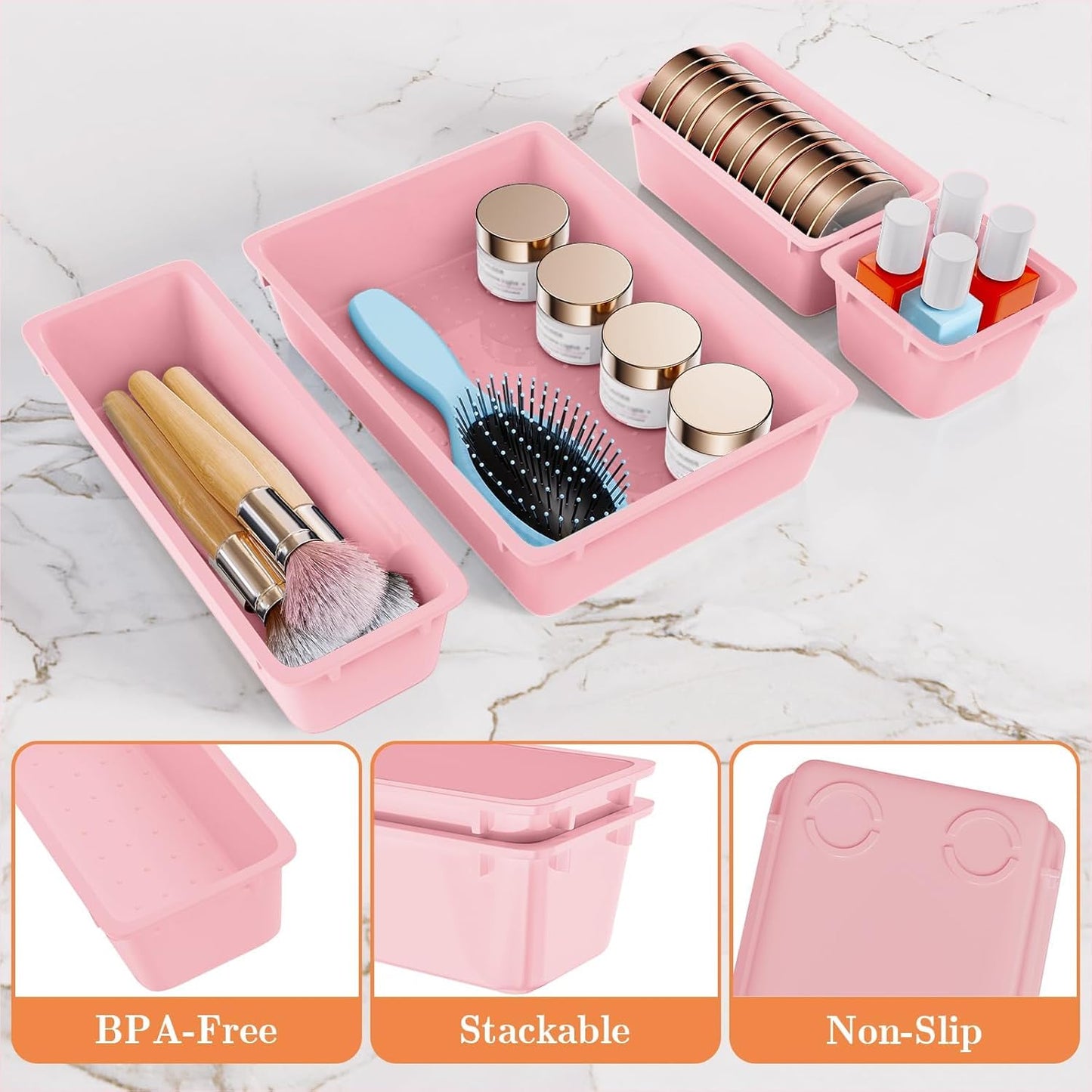 25 PCS Plastic Drawer Organizer Set, 4-Size Versatile Organizer Tool Trays & storage Bins for Makeup, Jewelry, and Gadgets in Bathroom, Bedroom and Office,Clear Black