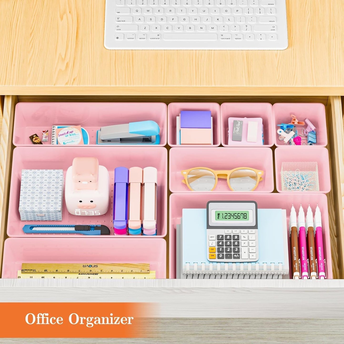 25 PCS Plastic Drawer Organizer Set, 4-Size Versatile Organizer Tool Trays & storage Bins for Makeup, Jewelry, and Gadgets in Bathroom, Bedroom and Office,Clear Black