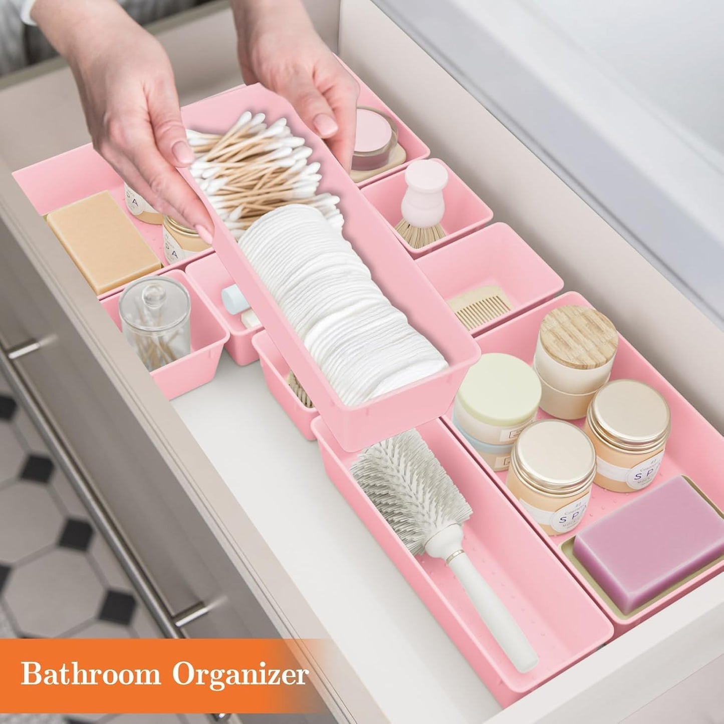 25 PCS Plastic Drawer Organizer Set, 4-Size Versatile Organizer Tool Trays & storage Bins for Makeup, Jewelry, and Gadgets in Bathroom, Bedroom and Office,Clear Black