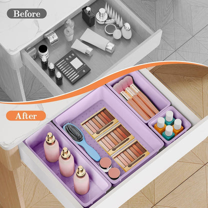 25 PCS Plastic Drawer Organizer Set, 4-Size Versatile Organizer Tool Trays & storage Bins for Makeup, Jewelry, and Gadgets in Bathroom, Bedroom and Office,Clear Black