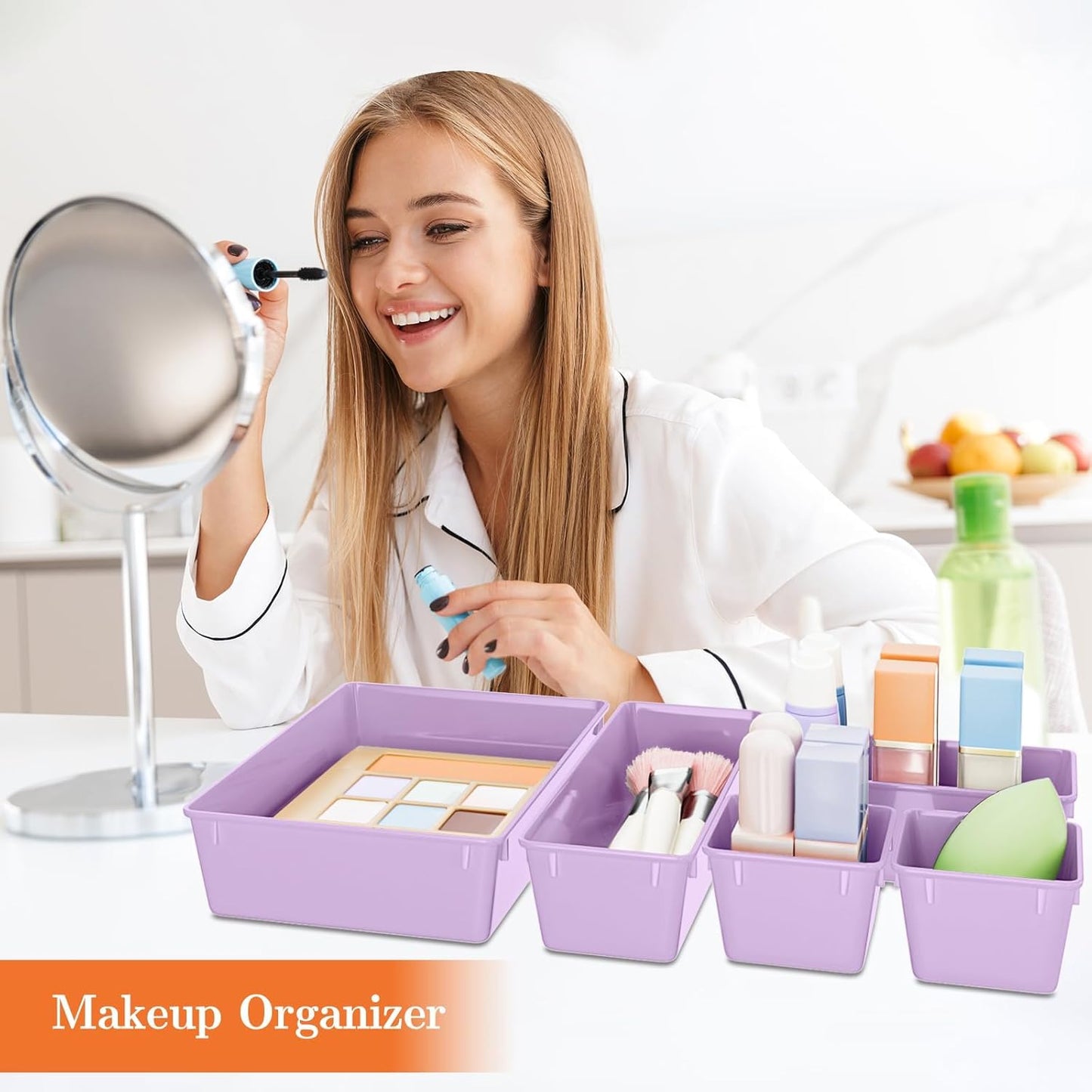 25 PCS Plastic Drawer Organizer Set, 4-Size Versatile Organizer Tool Trays & storage Bins for Makeup, Jewelry, and Gadgets in Bathroom, Bedroom and Office,Clear Black