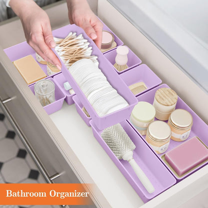 25 PCS Plastic Drawer Organizer Set, 4-Size Versatile Organizer Tool Trays & storage Bins for Makeup, Jewelry, and Gadgets in Bathroom, Bedroom and Office,Clear Black