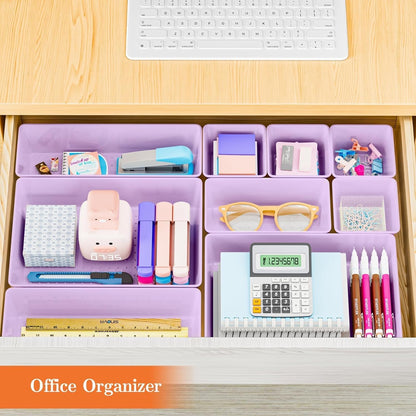 25 PCS Plastic Drawer Organizer Set, 4-Size Versatile Organizer Tool Trays & storage Bins for Makeup, Jewelry, and Gadgets in Bathroom, Bedroom and Office,Clear Black