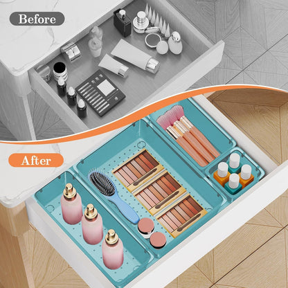 25 PCS Plastic Drawer Organizer Set, 4-Size Versatile Organizer Tool Trays & storage Bins for Makeup, Jewelry, and Gadgets in Bathroom, Bedroom and Office,Clear Black