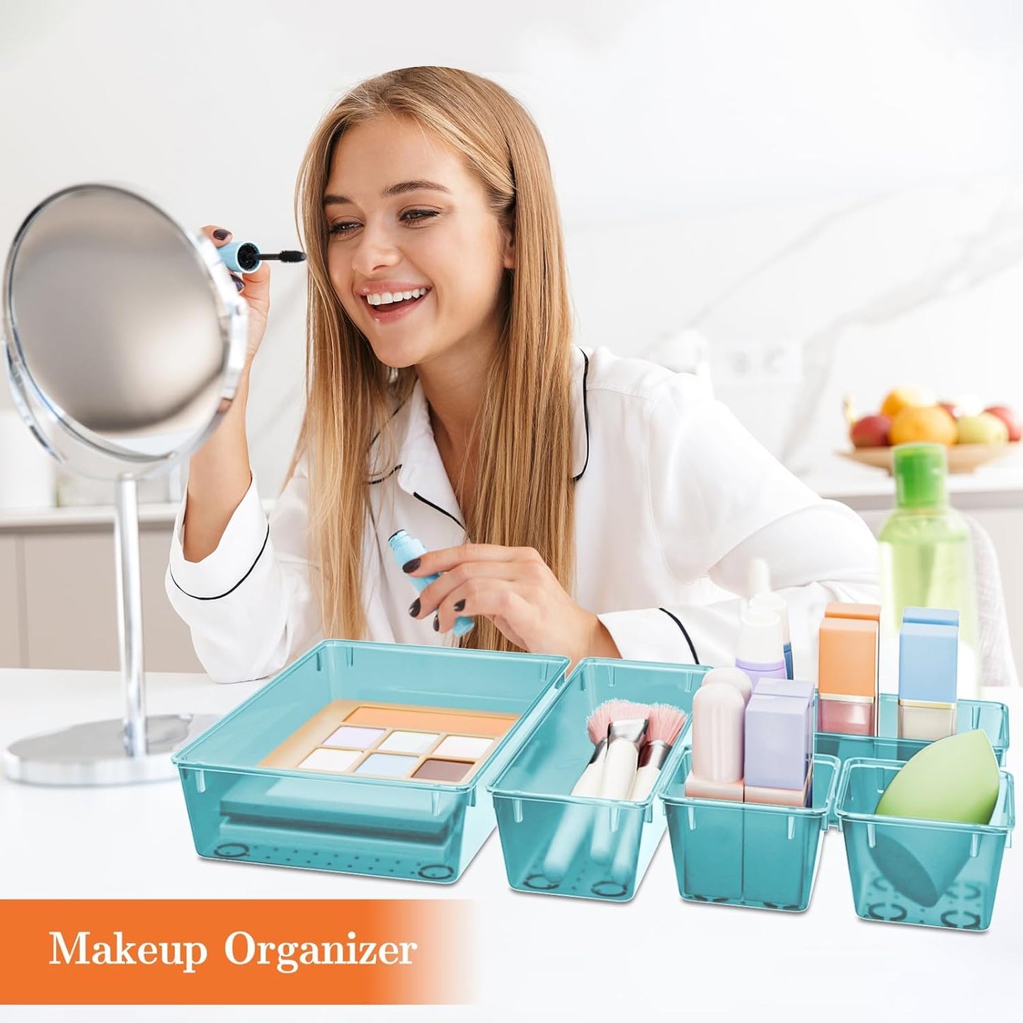 25 PCS Plastic Drawer Organizer Set, 4-Size Versatile Organizer Tool Trays & storage Bins for Makeup, Jewelry, and Gadgets in Bathroom, Bedroom and Office,Clear Black