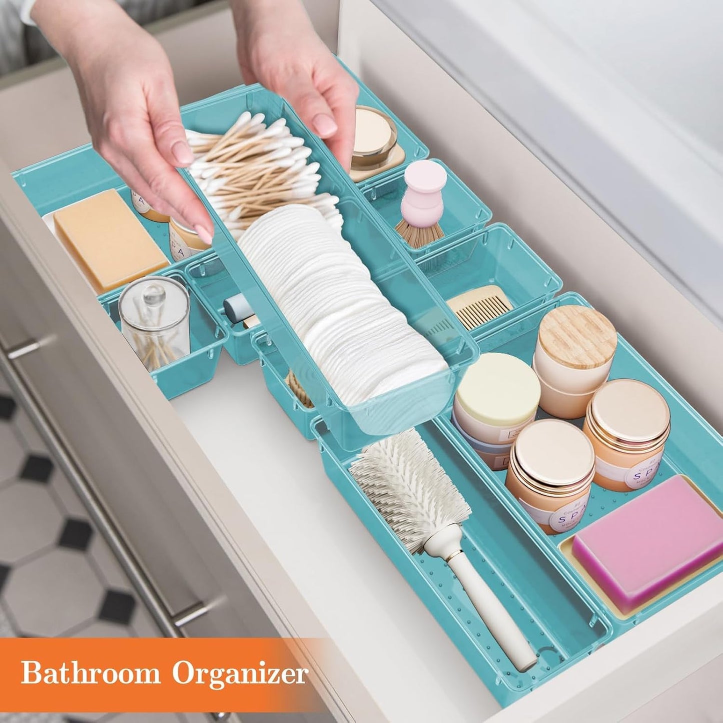 25 PCS Plastic Drawer Organizer Set, 4-Size Versatile Organizer Tool Trays & storage Bins for Makeup, Jewelry, and Gadgets in Bathroom, Bedroom and Office,Clear Black