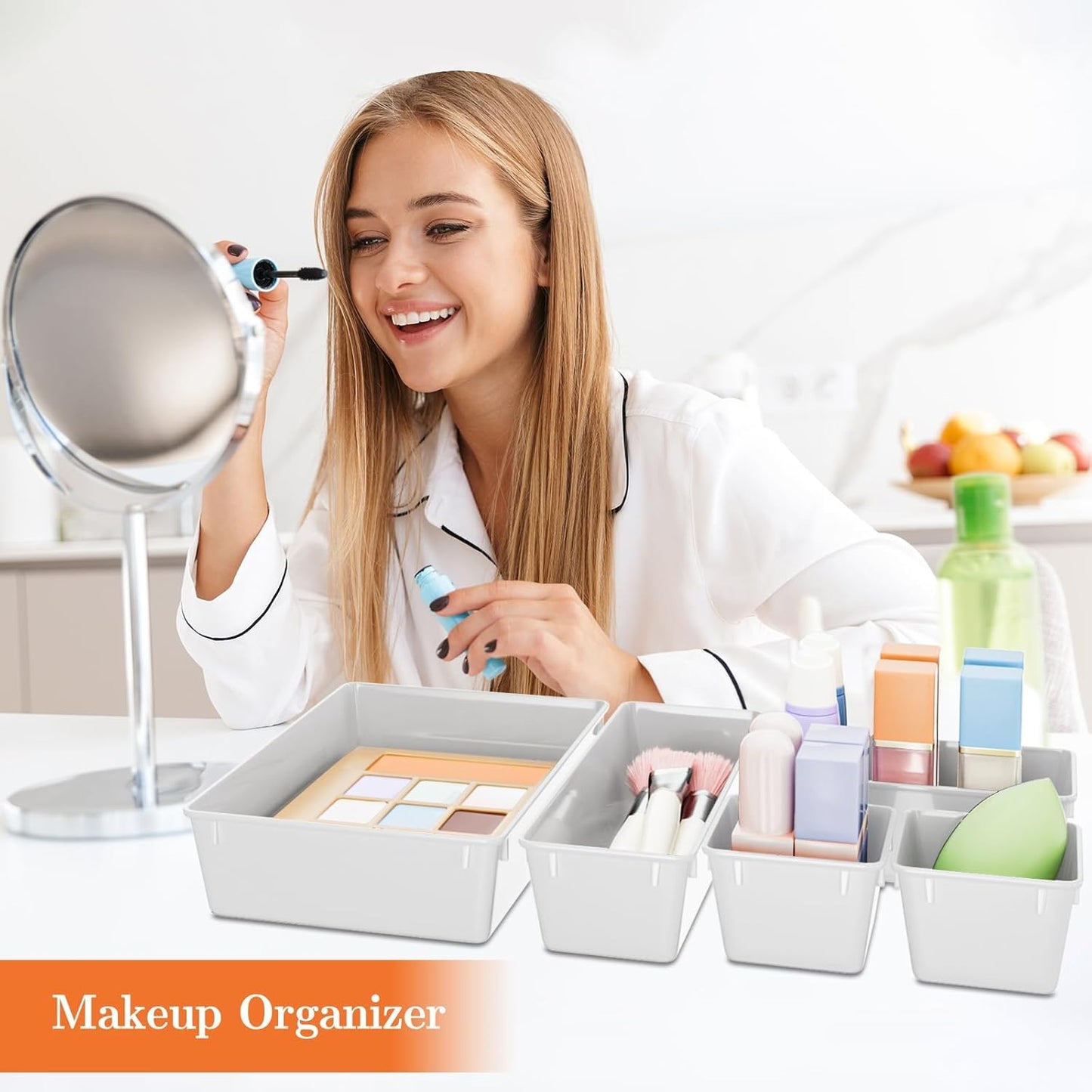 25 PCS Plastic Drawer Organizer Set, 4-Size Versatile Organizer Tool Trays & storage Bins for Makeup, Jewelry, and Gadgets in Bathroom, Bedroom and Office,Clear Black