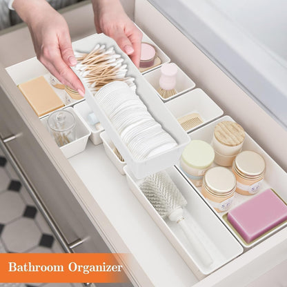 25 PCS Plastic Drawer Organizer Set, 4-Size Versatile Organizer Tool Trays & storage Bins for Makeup, Jewelry, and Gadgets in Bathroom, Bedroom and Office,Clear Black