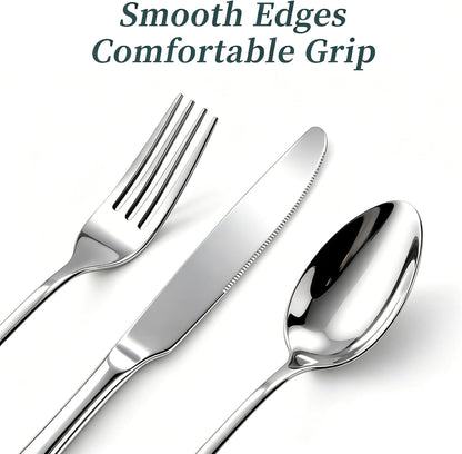 45-Piece Silverware Set with Organizer, Stainless Steel Flatware Set for 8, Includes Forks, Knives, Spoons & Serving Utensils, Cutlery Set for Dining, Entertaining & Housewarming