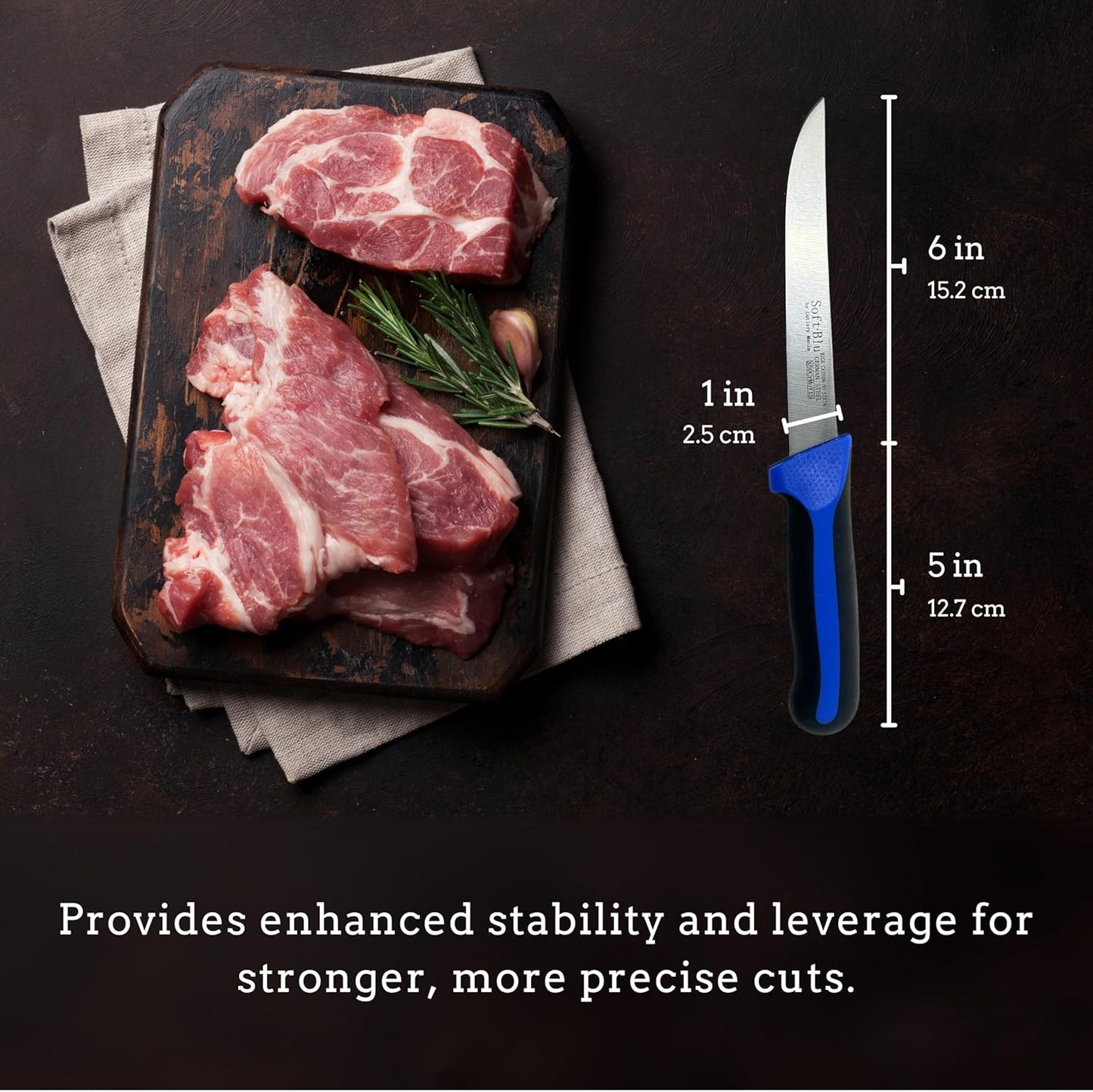 SoftBlu Kitchen Knifes, X50CrMoV15 German Stainless Steel, Non-Slip Soft Grip Handle, Professional (Boning Knife, Wide, 6")