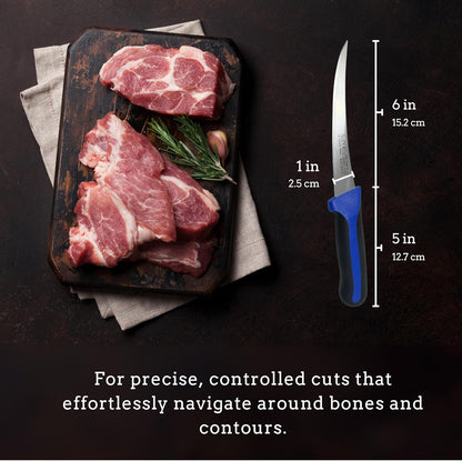 SoftBlu Kitchen Knifes, X50CrMoV15 German Stainless Steel, Non-Slip Soft Grip Handle, Professional (Boning Knife, Wide, 6")