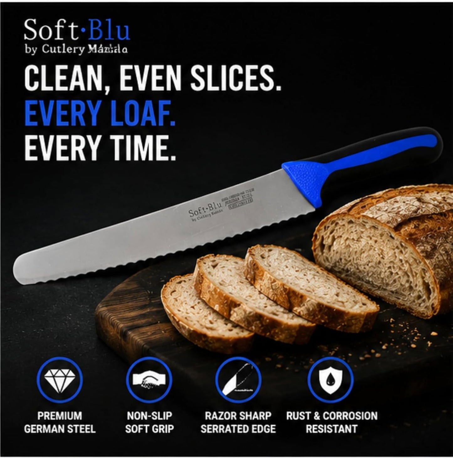 SoftBlu Kitchen Knifes, X50CrMoV15 German Stainless Steel, Non-Slip Soft Grip Handle, Professional (Boning Knife, Wide, 6")
