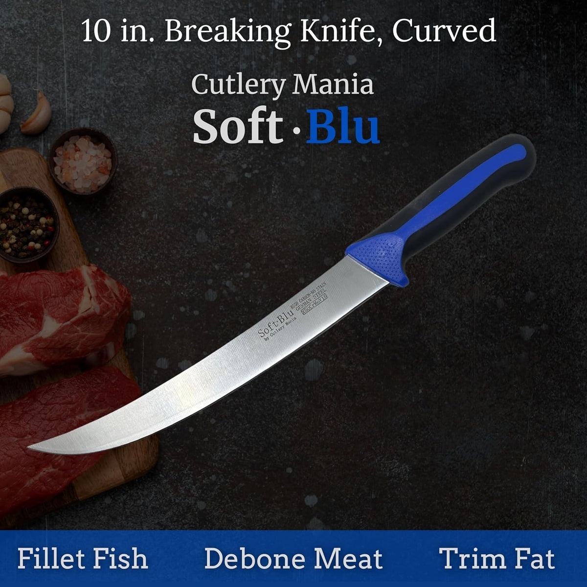 SoftBlu Kitchen Knifes, X50CrMoV15 German Stainless Steel, Non-Slip Soft Grip Handle, Professional (Boning Knife, Wide, 6")